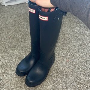 Hunter Blue Winter & Rain Boots with Knee High Design and Smooth Glossy Finish